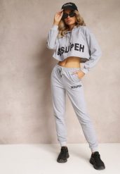 Szary 3-częściowy Komplet z Topem Bluzą i Spodniami Dresowymi Klomenna. Szare bluzy Renee, l, bez wzorów, z dresówki, bez kaptura. W wyprzedaży za 127.99 zł.