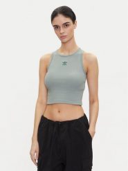 Adidas Top Essentials JC9005 Zielony Slim Fit. Zielone topy adidas, xs, bez wzorów, z bawełny, bez kołnierzyka, bez ramiączek. Za 89.99 zł.