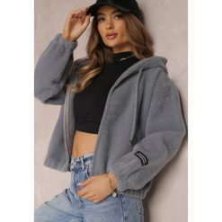 Szara Kurtka Alpaka z Kapturem Tevi. Szare kurtki Renee, na jesień, bez wzorów, z materiału, z kapturem. W wyprzedaży za 153.99 zł.