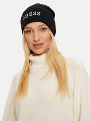 Guess Czapka AW5189 POL01 Czarny. Czarne czapki zimowe Guess, z aplikacjami, z materiału. Za 169.99 zł.