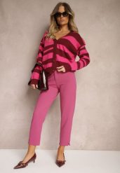 Fuksjowe Spodnie o Klasycznym Eleganckim Fasonie z Kieszeniami Mefira. Czerwone jeansy Renee, m, z aplikacjami, z jeansu, biznesowe, długie. W wyprzedaży za 29.99 zł.
