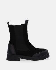 ZAMSZOWE CZARNE BOTKI 4600237 512 BLAC. Czarne botki Venezia, bez wzorów, ze skóry, bez obcasa, bez zapięcia. Za 279.00 zł.