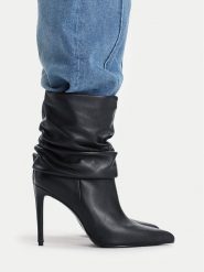 Eva Minge Botki EO-SLT2502H-07-17-1 Czarny. Czarne botki Eva Minge, bez wzorów, ze skóry, bez obcasa, na szpilce, bez zapięcia. Za 599.99 zł.