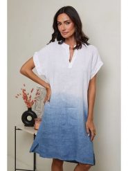 Le Monde du Lin Lniana sukienka w kolorze biało-niebieskim rozmiar: 40/42. Białe sukienki Le Monde du Lin, bez wzorów, ze lnu, klasyczne, bez kołnierzyka, bez ramiączek, midi. Za 171.68 zł.