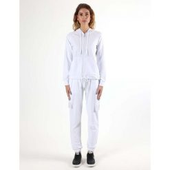 Bluza miękka z bawełna z kaptur na co dzień. Białe bluzy LEONE 1947 APPAREL, bez wzorów, z bawełny, sportowe, bez ramiączek, bez kaptura. W wyprzedaży za 224.31 zł.