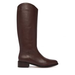 Kozaki LAUREN RALPH LAUREN. Brązowe kozaki Lauren Ralph Lauren, bez wzorów, bez obcasa, na płaskiej podeszwie, bez zapięcia. Za 1,599.00 zł.