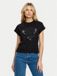 Guess T-Shirt W5RI06 I3Z14 Czarny Regular Fit. Czarne t-shirty Guess, xl, z aplikacjami, z bawełny, bez kołnierzyka, bez ramiączek. Za 149.99 zł.