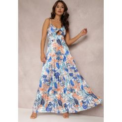 Niebieska Sukienka Gribelin. Niebieskie sukienki Renee, na imprezę, s, z aplikacjami, bez kołnierzyka, bez ramiączek, maxi, rozkloszowane. W wyprzedaży za 111.99 zł.