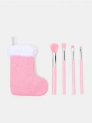 Zestaw pędzli do makijażu w etui w kształcie świątecznej skarpety 4 pack - wielobarwny. Skarpetki Sinsay, bez wzorów. Za 17.99 zł.