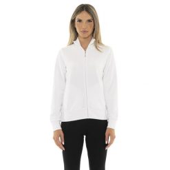 Bluza z bawełna z zamek błyskawiczny na co dzień. Białe bluzy LEONE 1947 APPAREL, bez wzorów, z bawełny, bez kaptura, na fitness i siłownię. W wyprzedaży za 112.15 zł.