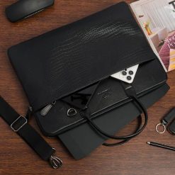 Torba skórzana aktówka teczka croco na laptopa 15"6 czarna A4 Beltimore S18. Czarne torby na laptopa bez wzorów. Za 299.99 zł.