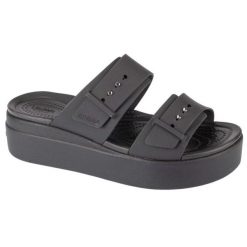 Klapki Crocs Brooklyn Low Wedge Sandal 207431-001 czarne. Czarne klapki bez wzorów, casualowe, bez obcasa, na koturnie, bez zapięcia. Za 353.55 zł.