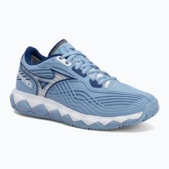 Buty do tenisa damskie Mizuno Wave Enforce Tour 2 CC. Niebieskie buty treningowe Mizuno, bez wzorów, z materiału, bez zapięcia, tenisowe, mizuno wave. Za 689.99 zł.
