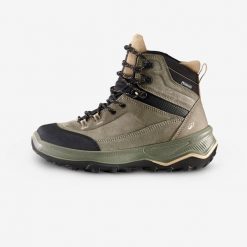 Buty trekkingowe damskie Forclaz MT100 skóra wodoodporne. Brązowe trekkingi SIMOND, bez wzorów, z kauczuku, bez zapięcia, trekkingowe. Za 349.99 zł.