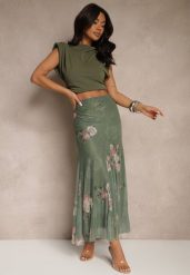 Ciemnozielona Spódnica w Kwiatowy Wzór o Rozkloszowanym Kroju Efrirene. Zielone spódnice Renee, na co dzień, m, bez wzorów, eleganckie, maxi, proste. W wyprzedaży za 75.99 zł.