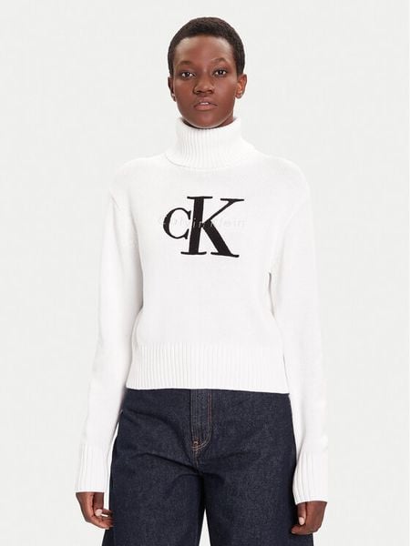 Calvin Klein Jeans Golf Chenille LV047D354G Biały Relaxed Fit. Białe swetry Calvin Klein Jeans, m, bez wzorów, z jeansu, bez ramiączek. Za 299.99 zł.