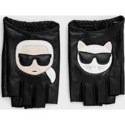 Karl Lagerfeld rękawiczki skórzane damskie kolor czarny. Czarne rękawiczki KARL LAGERFELD, bez wzorów, z materiału. Za 529.99 zł.