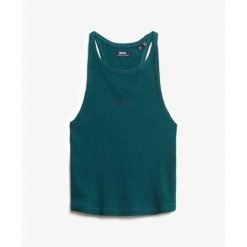 Tank top z plecami typu racer i logiem dla kobiet Superdry Essential. Zielone bielizna termoaktywna damska Superdry, bez wzorów, bez ramiączek. W wyprzedaży za 99.25 zł.