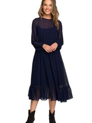 Stylove Sukienka w kolorze granatowym rozmiar: XXL. Niebieskie sukienki Stylove, xxl, bez wzorów, bez kołnierzyka, bez ramiączek, maxi. Za 234.42 zł.