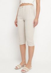 Beżowe Spodnie Capri z Bawełną i Wysokim Stanem Galirosa. Brązowe jeansy Born2be, l, bez wzorów, z bawełny, eleganckie, z podwyższonym stanem. Za 59.99 zł.
