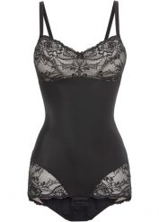 Body shape z ozdobnymi elementami, lekki stopień modelowania sylwetki. Czarne body i gorsety bonprix, bez wzorów, z koronki, bez ramiączek. Za 139.99 zł.