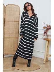 So Cachemire Sukienka dzianinowa "Dowell" w kolorze biało-czarnym rozmiar: XL. Białe sukienki So Cachemire, na co dzień, xl, bez wzorów, z dzianiny, bez kołnierzyka, bez ramiączek, maxi, proste. Za 196.24 zł.