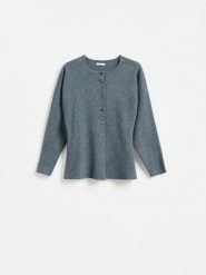 Taliowany kardigan - szary. Szare swetry Reserved, l, bez wzorów, z dzianiny, bez ramiączek. Za 139.99 zł.