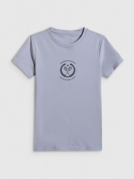 4F T-shirt slim z nadrukiem damski - niebieski L. Niebieskie t-shirty 4f, l, bez wzorów, z bawełny, bez kołnierzyka, bez ramiączek. Za 59.99 zł.