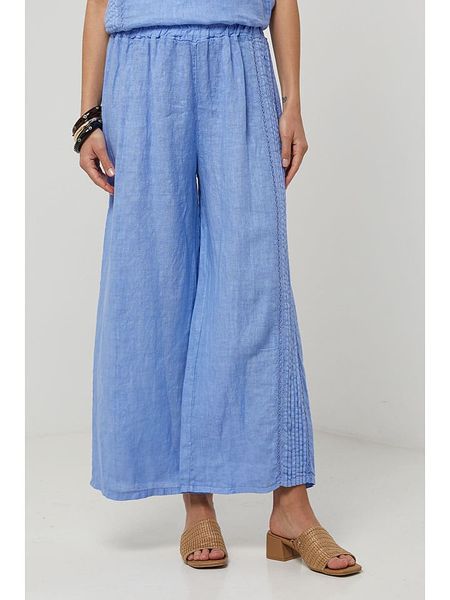 Lin Passion Lniane spodnie w kolorze błękitnym rozmiar: 38/40. Niebieskie spodnie materiałowe Lin Passion, z aplikacjami, ze lnu, klasyczne, z standardowym stanem. Za 158.84 zł.