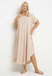 Beżowa Rozkloszowana Sukienka z Bawełną Elzedia. Brązowe sukienki Born2be, na co dzień, xl, bez wzorów, z bawełny, eleganckie, bez kołnierzyka, bez ramiączek, midi, rozkloszowane. Za 99.99 zł.