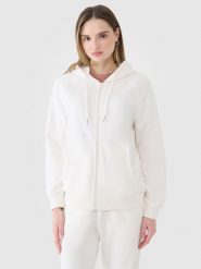 4F Bluza dresowa rozpinana z kapturem damska - biała XXL. Białe bluzy 4f, xs, bez wzorów, z bawełny, sportowe, bez ramiączek, z kapturem. W wyprzedaży za 149.99 zł.
