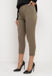 Ciemnozielone Spodnie 3/4 z Gumką w Talii i Kieszeniami Saivie. Zielone jeansy Born2be, l, bez wzorów, z jeansu, eleganckie. W wyprzedaży za 50.99 zł.