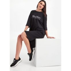 Sukienka Flavio MAX MARA LEISURE. Czarne sukienki Max Mara Leisure, xs, bez wzorów, bez kołnierzyka, bez ramiączek, midi. W wyprzedaży za 425.40 zł.