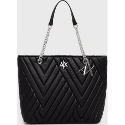 Armani Exchange torebka kolor czarny. Czarne shopper bag Armani Exchange, bez wzorów, na ramię, pikowane, bez dodatków. Za 719.99 zł.