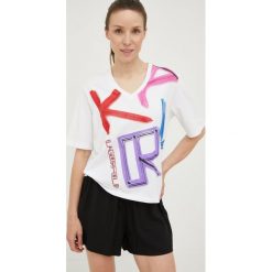 Karl Lagerfeld t-shirt bawełniany kolor biały. Białe t-shirty KARL LAGERFELD, m, bez wzorów, z bawełny, bez kołnierzyka, bez ramiączek. Za 319.99 zł.