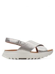 Clarks Sandały DashLite Wish 26171951 Srebrny. Szare sandały Clarks, bez wzorów, ze skóry, bez obcasa, na płaskiej podeszwie, bez zapięcia. Za 249.99 zł.