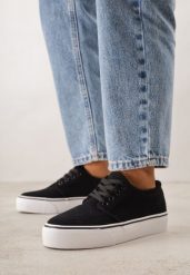 Czarne Klasyczne Tenisówki z Ozdobnym Paskiem przy Podeszwie Ranora. Czarne buty sportowe lifestyle Born2be, bez wzorów, z dresówki, bez zapięcia, tenisowe. Za 49.99 zł.