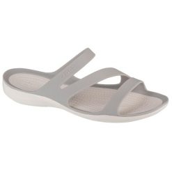 Klapki damskie Crocs Swiftwater. Szare klapki Crocs, bez wzorów, z materiału, bez obcasa, bez zapięcia. Za 149.00 zł.