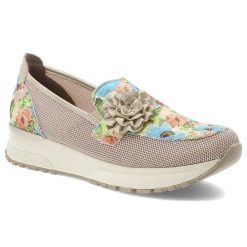 Różowe Półbuty Rieker Modne Obuwie Damskie. Czerwone półbuty wsuwane Rieker, na wiosnę, z aplikacjami, eleganckie, bez obcasa. Za 332.99 zł.