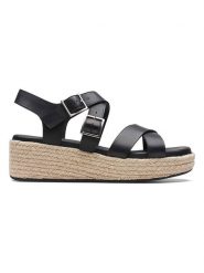 Clarks Skórzane sandały "Kimmei Buckle" w kolorze czarnym na koturnie rozmiar: 41,5. Czarne sandały Clarks, bez wzorów, z otwartym noskiem, bez obcasa, na koturnie, bez zapięcia. Za 177.94 zł.
