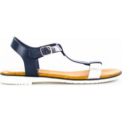 Sandały z paskiem wzdłuż stopy skórzane granatowe srebrne Sempre. Szare sandały Inna, bez wzorów, eleganckie, bez obcasa, bez zapięcia. W wyprzedaży za 169.99 zł.