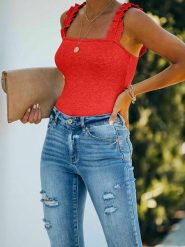 Milan Kiss Top w kolorze koralowym rozmiar: XL. Czerwone topy Milan Kiss, xl, bez wzorów, z bawełny, bez kołnierzyka, bez ramiączek. Za 61.60 zł.
