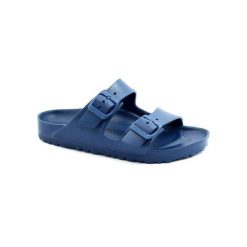 Klapki damskie Birkenstock Arizona Eva. Niebieskie klapki Birkenstock, bez wzorów, z materiału, bez obcasa, bez zapięcia. Za 335.00 zł.