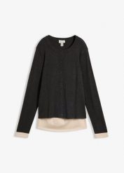 Kardigan z cienkiej dzianiny z wiskozą, 2 w 1. Szare swetry bonprix, bez wzorów, z dzianiny, bez ramiączek. Za 109.99 zł.