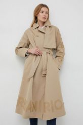 Emporio Armani płaszcz damski kolor beżowy przejściowy dwurzędowy. Brązowe płaszcze Emporio Armani, bez wzorów, z materiału, bez kaptura. Za 2,759.90 zł.