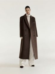 Płaszcz oversize z wełną - brązowy. Brązowe płaszcze Reserved, l, bez wzorów, z tkaniny, bez kaptura. Za 599.99 zł.