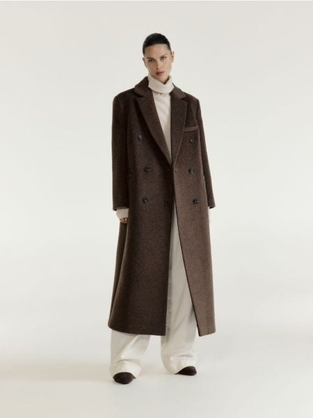 Płaszcz oversize z wełną - brązowy. Brązowe płaszcze Reserved, l, bez wzorów, z tkaniny, bez kaptura. Za 599.99 zł.