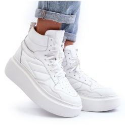 Zazoo 3392/X Damskie Skórzane Buty Sportowe Na Platformie Białe. Białe buty treningowe na wiosnę, bez wzorów, ze skóry, za kostkę, bez zapięcia. Za 659.61 zł.