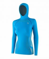 Bluza damska z kapturem Brubeck FITNESS. Niebieskie bluzy z kapturem Brubeck, uniwersalny, bez wzorów, z materiału, z kapturem, do biegania. Za 79.99 zł.