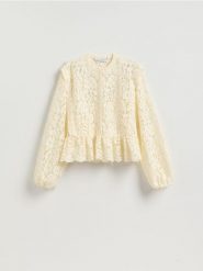 Koszula ze strukturalnej tkaniny - złamana biel. Koszule Reserved, l, bez wzorów, z bawełny, bez kołnierzyka, bez ramiączek. Za 199.99 zł.